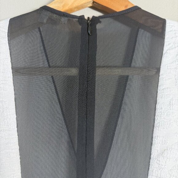 Maje Reese Mesh Paneled Matelasse Mini Dress Womens 1 Small White Black Cocktail - Picture 9 of 12